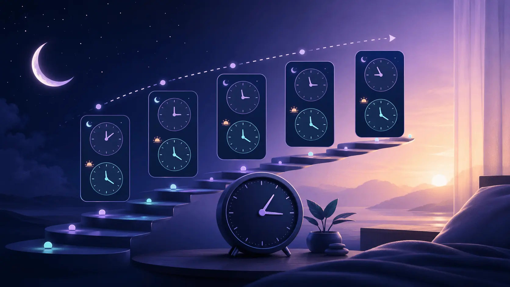Gradual 15-minute sleep schedule shift illustration