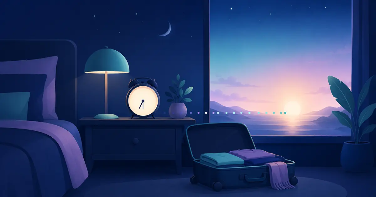 Illustration of resetting a sleep schedule after returning from vacation