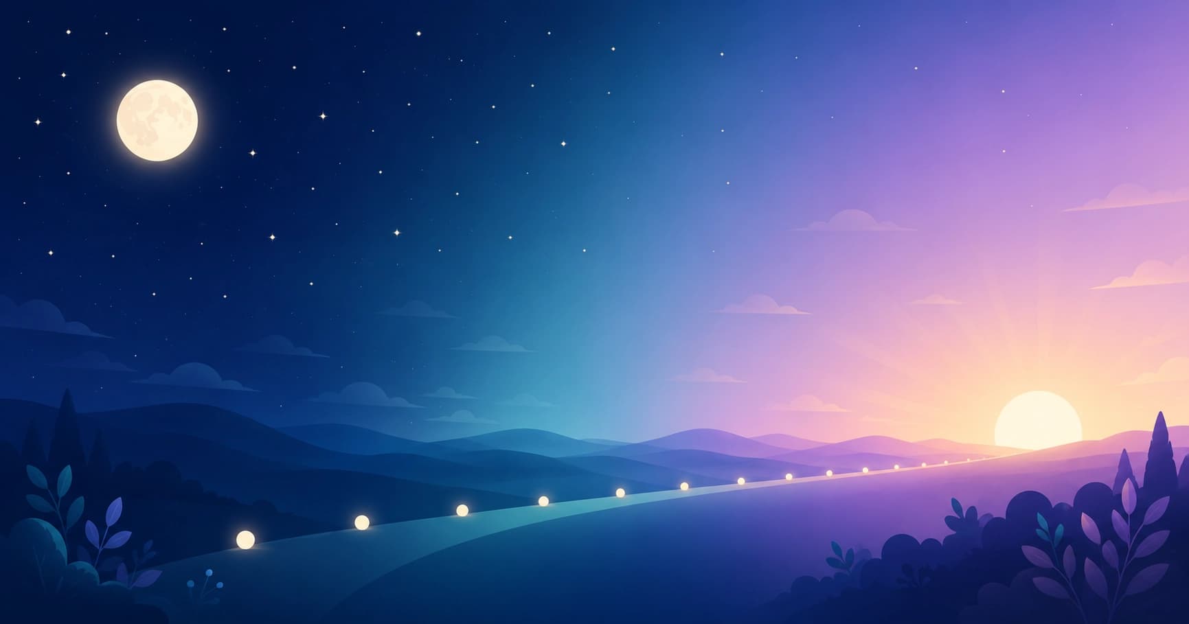 A night sky full of stars easing into a gentle dawn, illustrating recovering a sleep schedule after an all-nighter.
